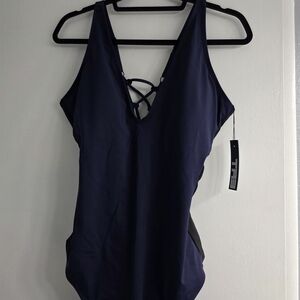 Ta3 NWT Plungey Contour Navy Blue One-Piece Swimsuit